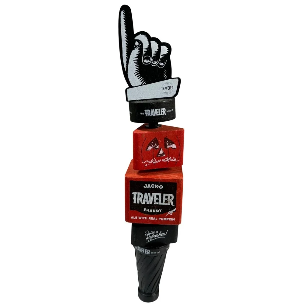 The Traveler Beer Co Jack-O Traveler Shandy Beer Tap Handle Red Black Pumpkin